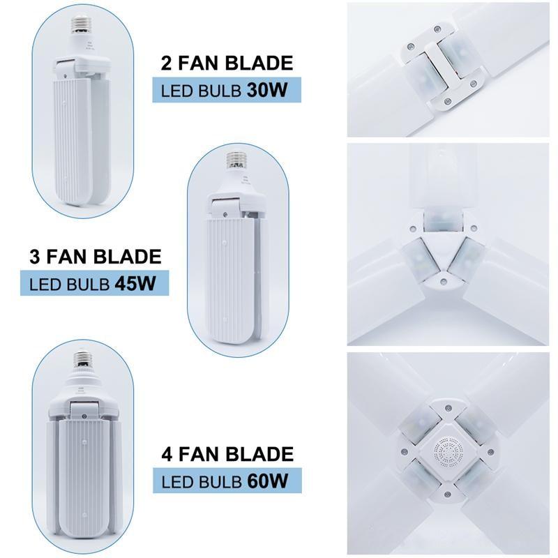 LED Bulb E27 220V Industrial Adjustable Foldable Fan Blade Light SMD2835 Home Decor Lamp Workshop Garage Lighting 30W 45W 60W