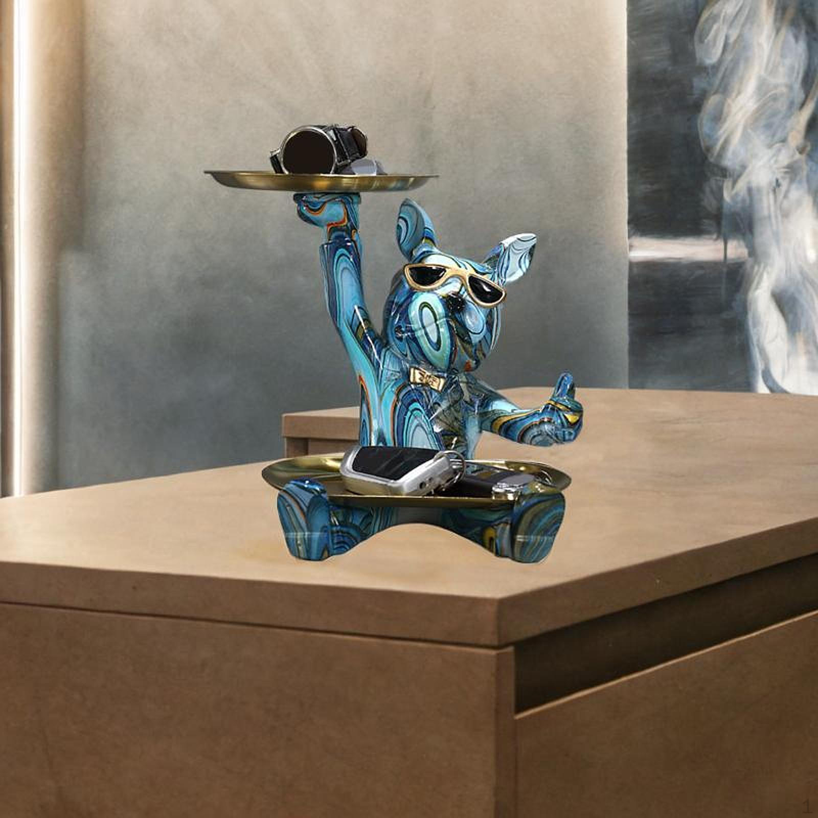 

Лоток для хранения фигурки бульдога для безделушек и аксессуаров, ручная работа, скульптура из смолы для домашнего использования Style B