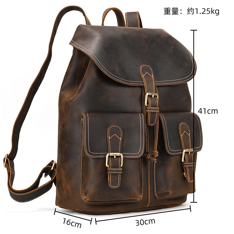Leather Backpack Large Capacity Men'S Retro Mad Horse Leather Travel Bag Student Schoolbag Can Hold 15 Inch Backpack