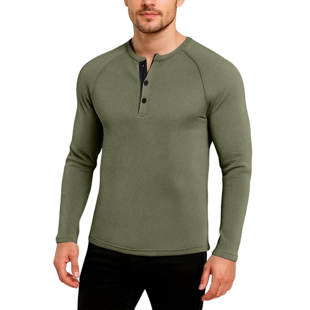 Men's Casual Solid Color Buckle Quick Dry Shoulder Long Sleeved