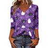 Damen Freizeit Halloween Aufdruck V-Ausschnitt Dreiviertelarm Oberteil Leicht Bequeme Passform Stilvolles Design für den Alltag