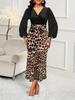 Elegant European & American Leopard Print V-Neck High Slit Black Dress