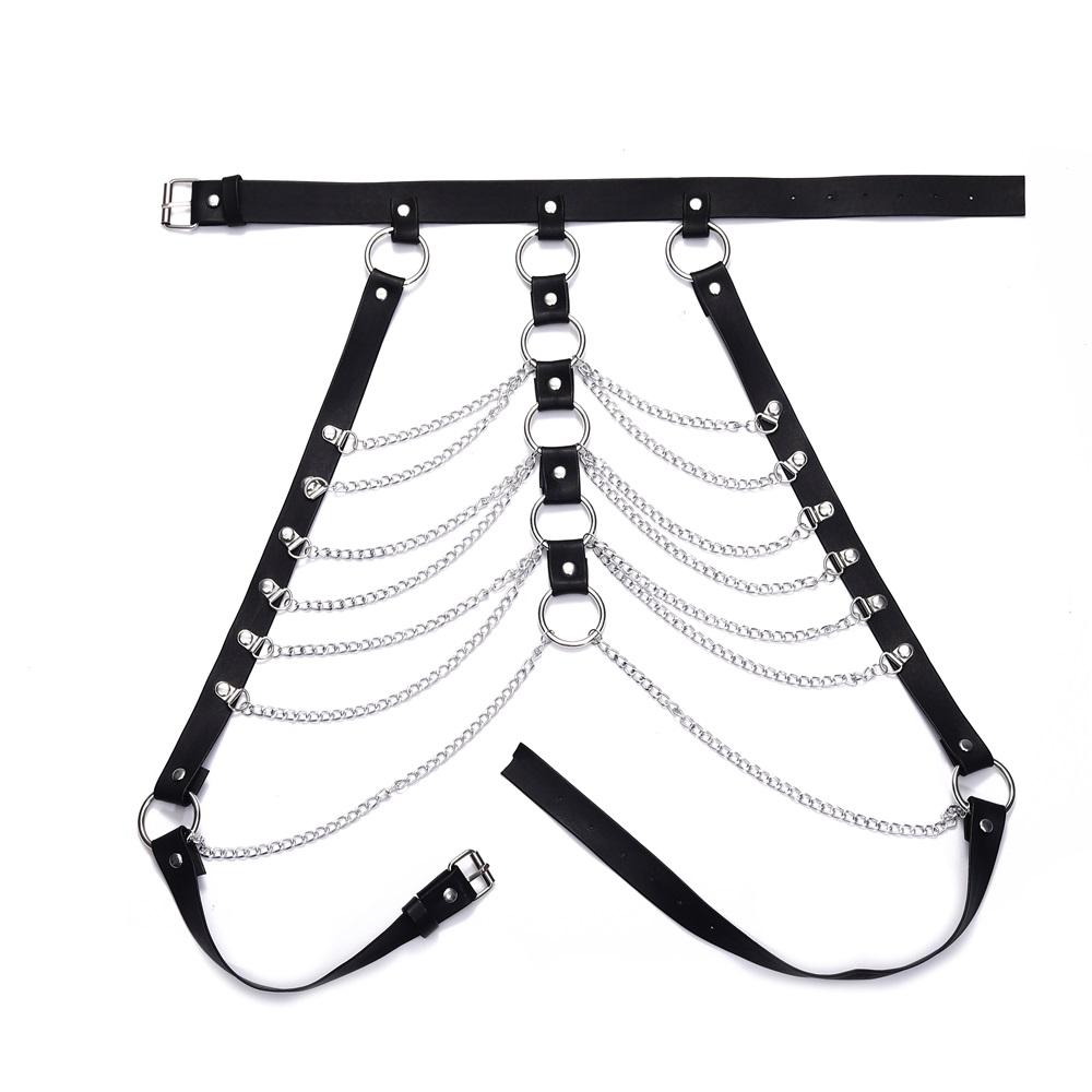 Catena body harness in pelle nera per donne e ragazze Catena per il corpo sexy Gioielli per feste Punk Accessori Festival Rave Gotici