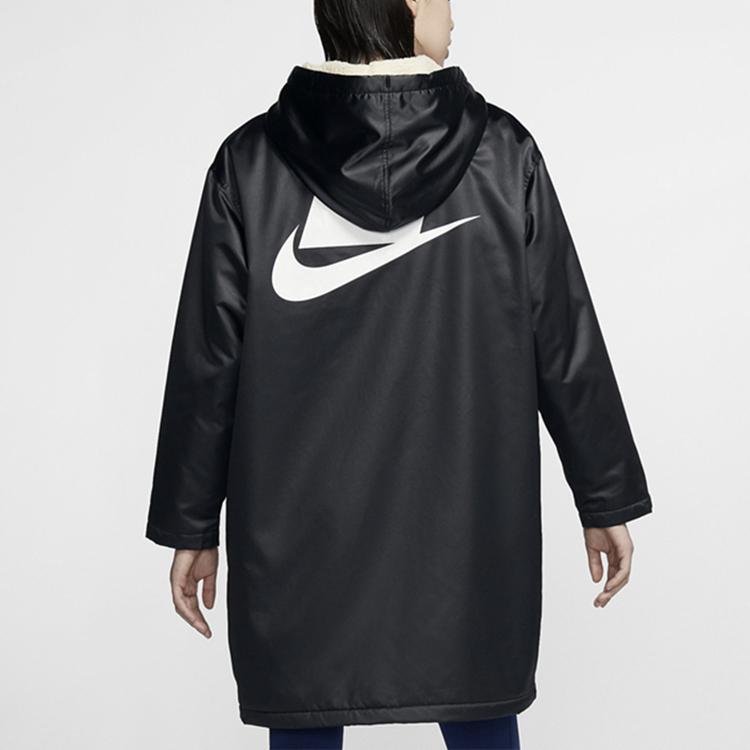 Nike Windproof Warm Mid-Length Casual Hooded Sherpa Cotton Coat Winter Women Coats Black BV3126-010