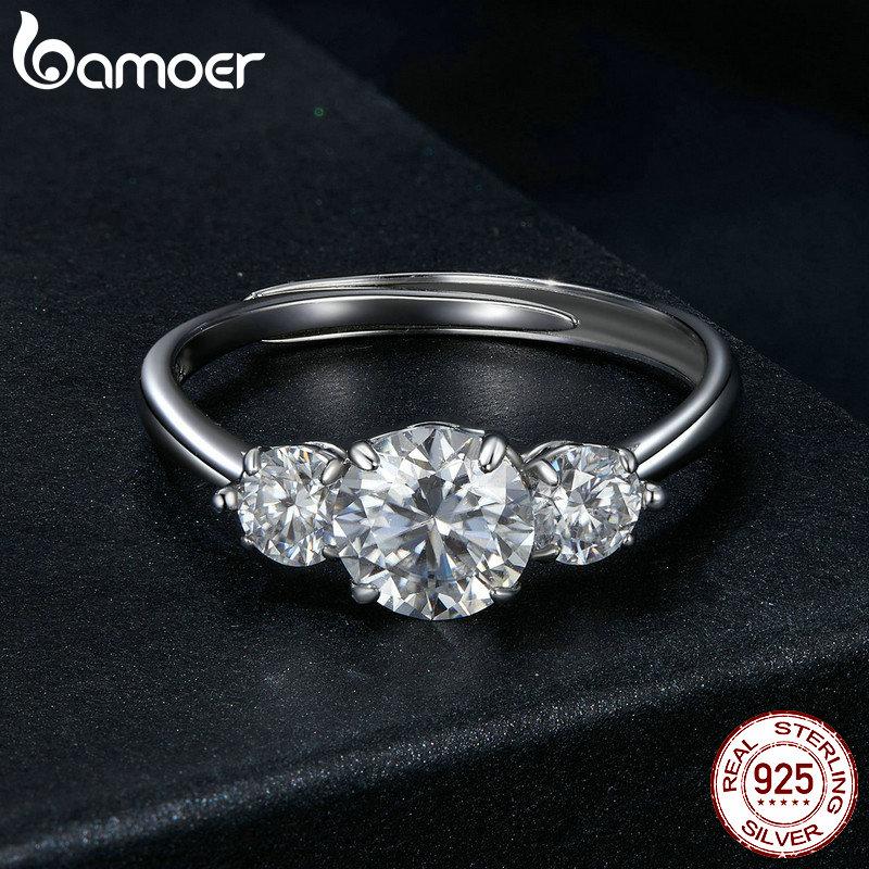 Bamoer Romantický prsten s moissanitem 1CT, stříbro 925, barva D, stohovatelný, snubní prsten, dárek k večírku