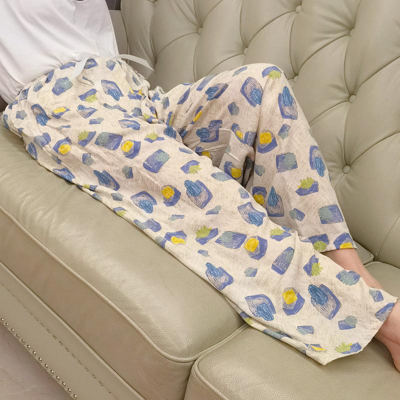 

Women Cotton Casual Trousers Summer Loose Pajamas Home Pants Thin Wide Leg Pants Oversized Sleep Bottoms Korean Pants One Size