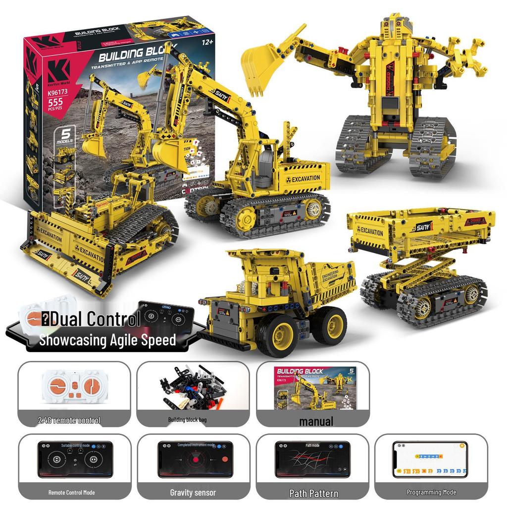 Fünf-in-Eins Programmierbarer Wall-E Roboter: Montagebausteine, Elektrische Wissenschaftliche Bildung, Fernbedienung, Kompatibel mit Lego