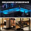 L Shaped Gaming Desk with LED Lights and Power Outlets, 150cm Corner Computer Desk for Small Space, Black