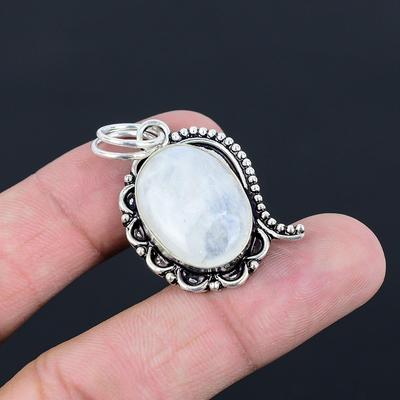 Rainbow Moonstone Gemstone 925 Silver Birthday Bezel Artisan Elegant New Pendant