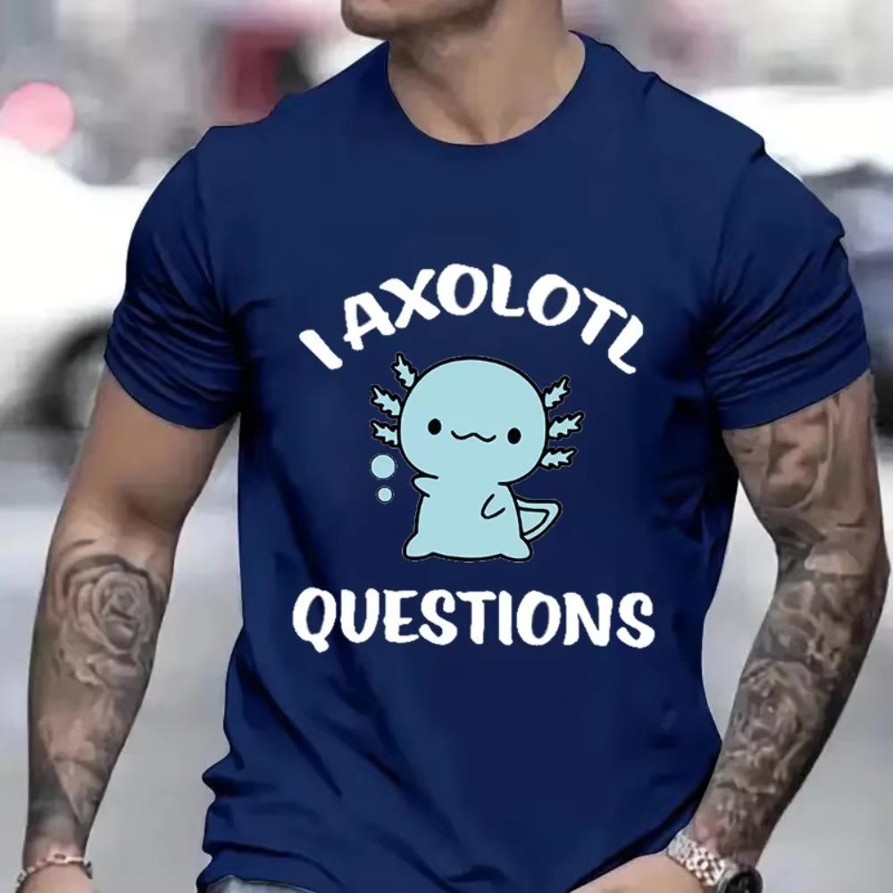 Cute Axolotl Anime T-Shirt for Men Clothing Manga Graphic Tees Funny Tshirts Short Sleeve Clothing Axolotl Cartoon Unisex Shirts