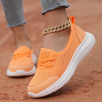 Chaussures Décontractées Orange Printemps Maille Respirante Chaussures de Sport Pour Femmes Baskets à Lacets Extérieur Confortable Légères Chaussures de Course