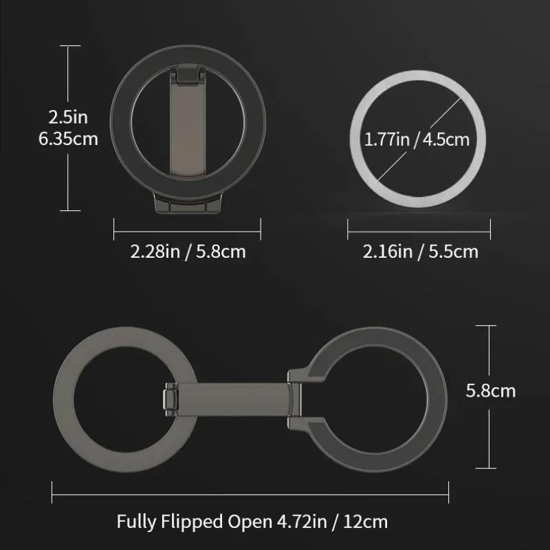 Double Magnetic Phone Ring Holder Foldable Stand Compatible with iPhone 16 12 13 14 15 Series MagSafe Phone Grip Stand