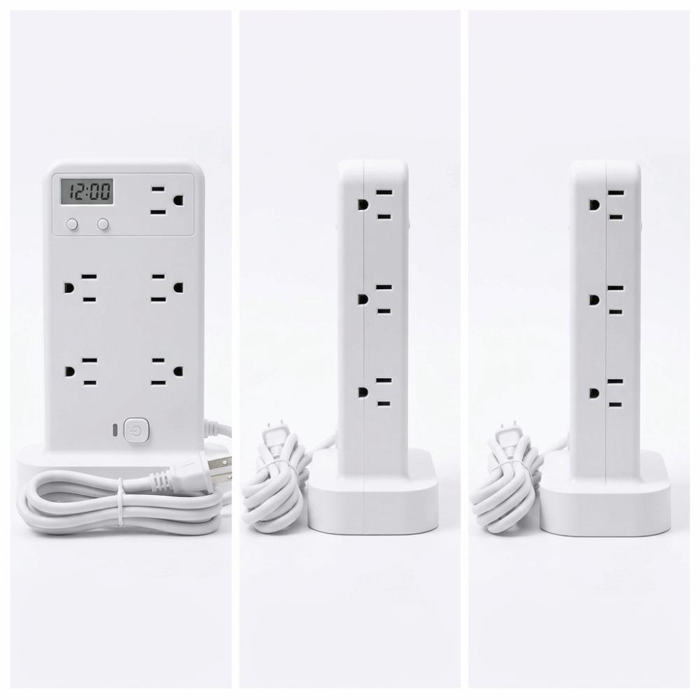 10 AC Outlets Vertical Power Strip Flame-Retardant ABS USB Charging Station Daily Use