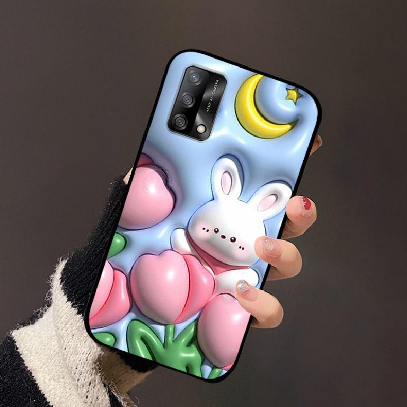 For OPPO A74 4G Oppo F19 Case Luxury Flower Black Soft Silicone Phone Case For OPPO A74 4G Back Cover F19 Coque Cartoon Bumper