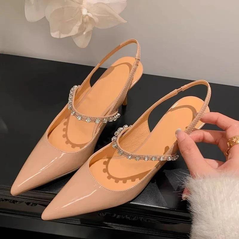 Fashion Crystal Women High Heels Shoes Pointed Toe Elegant Sandals Singback Pumps 2025 Trend Spring New Slides Dress Party
