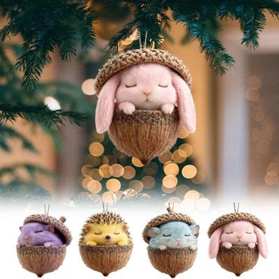 Pine Cone Animal Charm Easy To Hang Acrylic Christmas Hanging Decoration with Festive Theme Bright Color Animal Ornament