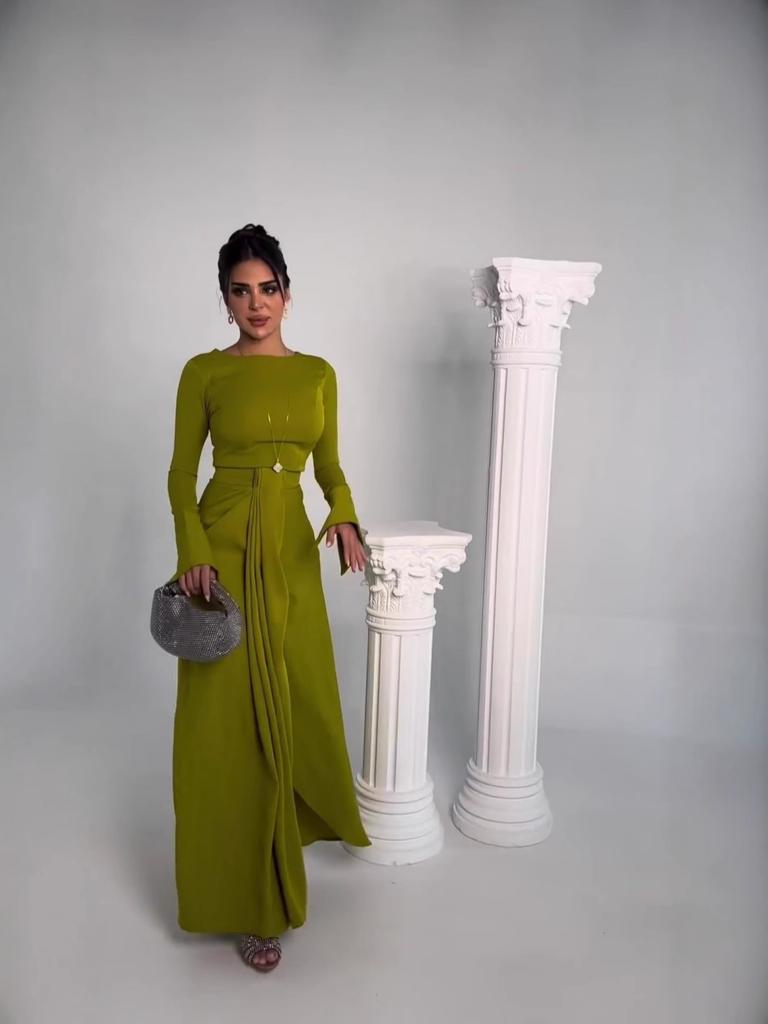 2025 autumn and winter new women's clothing sexy long-sleeved slit dress two-piece set