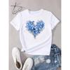 Women's Heart Floral Pattern Printing T-shirt Summer Woman Clothing Round Neck Short Sleeve T-shirt Tops