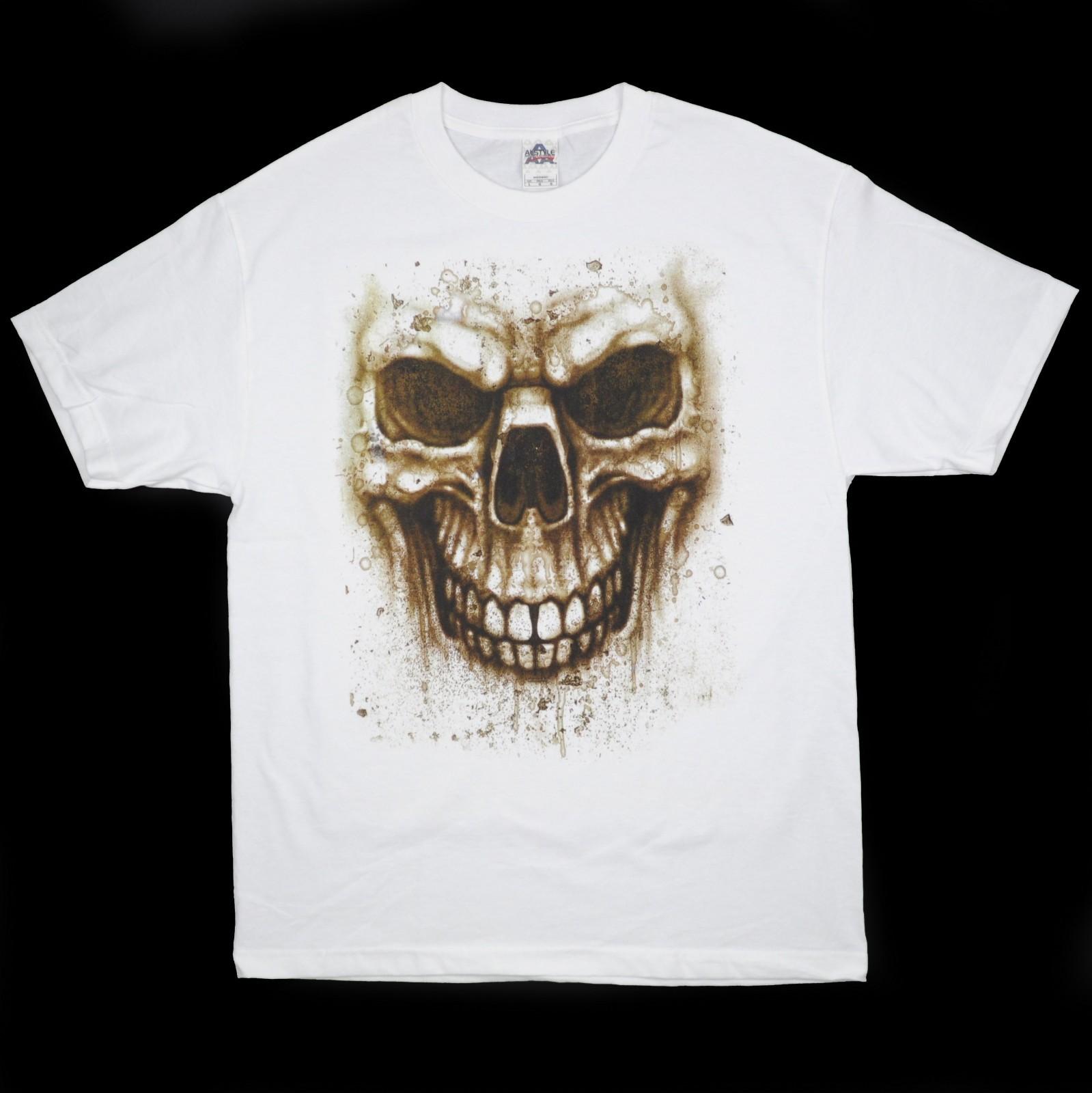 Skeleton Stained Skull T-Shirt White Scary Smile BABA S