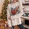 Women's Casual Crewneck Sweatshirt with Scalloped Hem and Christmas Graphic Print