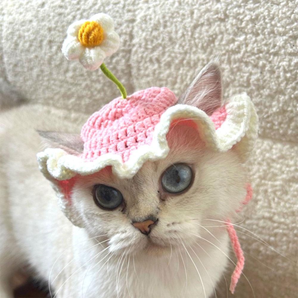 Cute Refined Cat Hat Elastic Autumn Winter Pet Puppy Kittens Knitted Headgear Party Photo Shooting Props Decoration Pets Costume