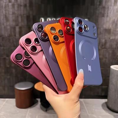 Luxury Metal Paint Plating For Magsafe Wireless Charge Case For iPhone 17 Air 16 15 14 13 12 11 Pro Max Matte PC Frameless Cover