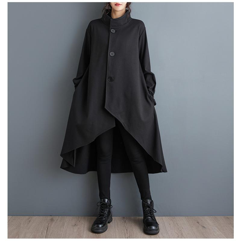 DIMANAF 2025 New Autumn Winter Plus Size Women Coats Jackets Long Sleeve Loose Casual Outerwear Vintage Black