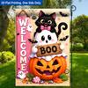 2D Flat, 2D Flat Printing Garden Flag 1pc, Halloween Pumpkin Cat Polyester Garden Flag, Single-Side Printing, Outdoor Holiday Decor for Home & Yard, 2