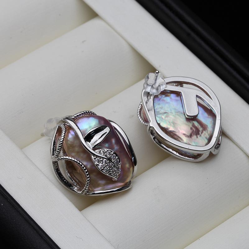 Natural Big Baroque Pearls Earrings For Women,Real Freshwater Pearl Stud Earrings 925 Silver Boho Earrings Wife Mother Gift