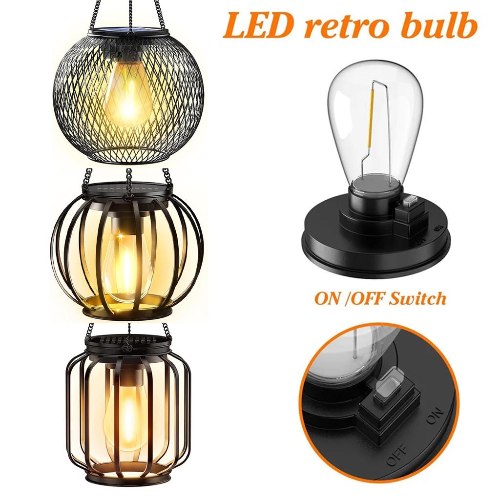 Solar Lantern Led Light 3000k Daylight Sensor Lights Outdoor Waterproof Garden Lamps Vintage Holiday Decoration Landscape Hollow
