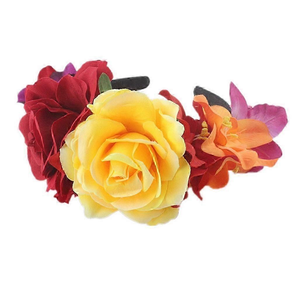Women Day of The Dead Headband Artificial Contrast Color Rose Flower Crown with