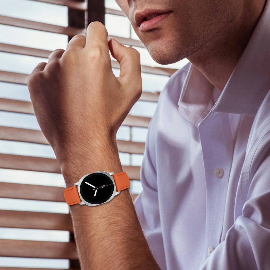 Litchi Texture Genuine Cow Leather Strap for Samsung Galaxy Watch8 Classic 46mm/Watch8 44mm/40mm Pointed-End Watch Band with Silver Buckle