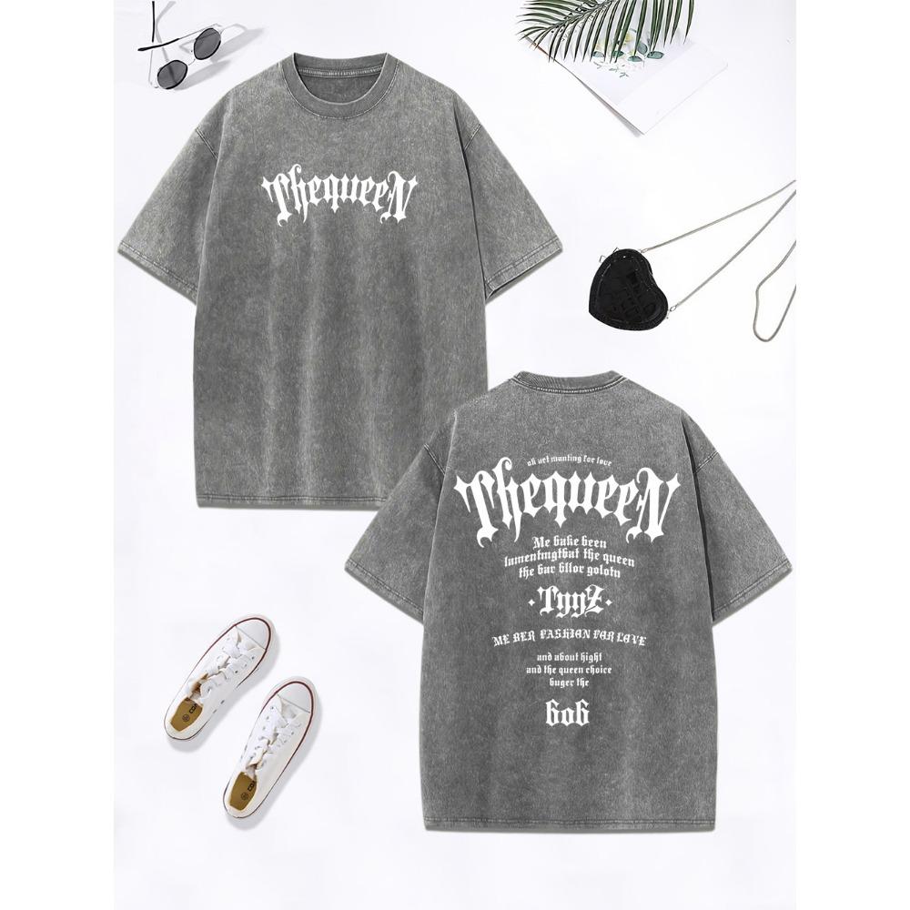 

Женская хлопковая футболка оверсайз в стиле средневековья с принтами для письма, выстиранная, с эффектом потертости, с круглым вырезом, повседневная женская одежда 3XL