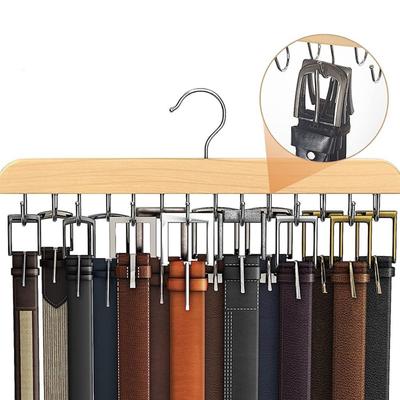 Rotatable Belt Rack Wooden Belt Organizer Sturdy Belt Hanger