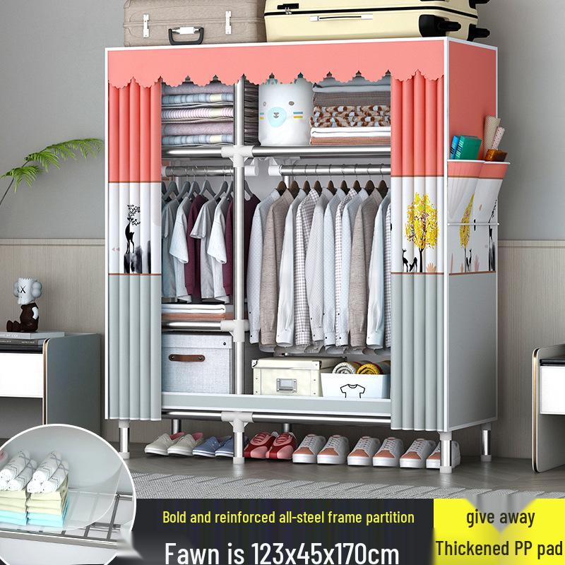 Sturdy All-Steel Cloth Wardrobe: Durable Bedroom Storage Cabinet for Easy Assembly