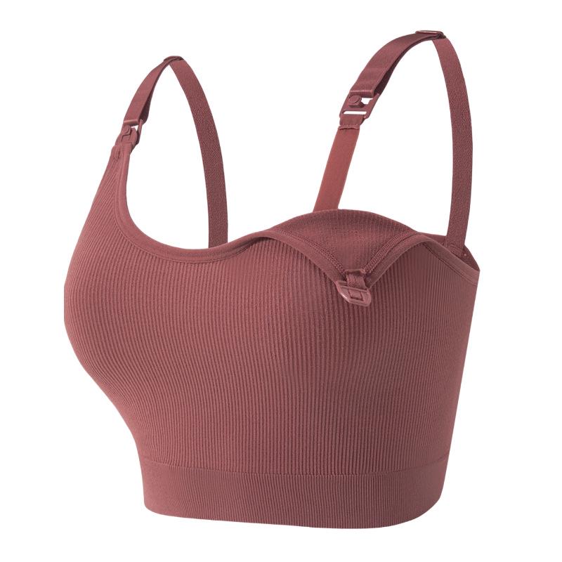 Nahtloser gerippter kabelloser Umstands-Still-BH und wunderschönes Rücken-Top L brown