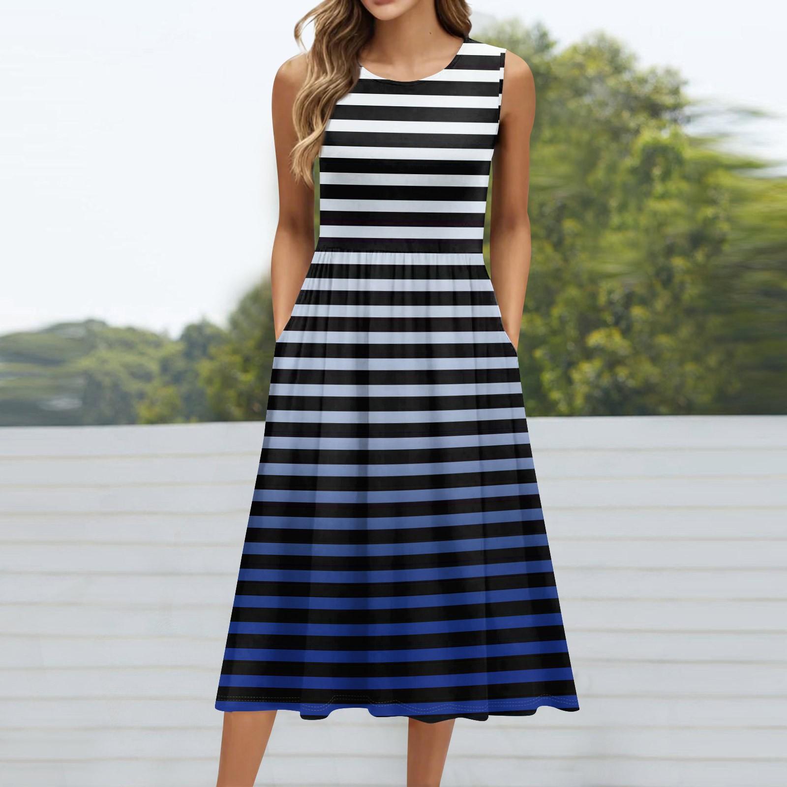 

Жіноча модна повсякденна сукня середньої довжини без рукавів з круглим вирізом і кишенею в стилі ретро з квітковим принтом XL