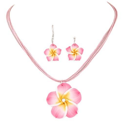 Sweet And Rich Flower Wax Rope Temperament Necklace Earring Set, Necklace Set