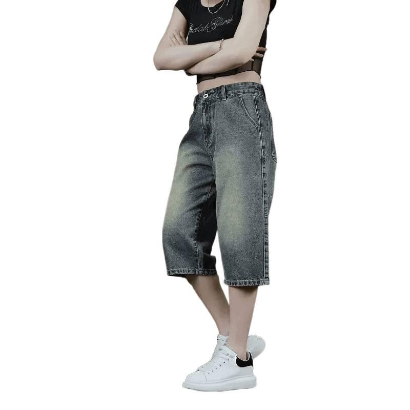 Summer retro jeans men's cropped pants loose straight pants thin trend versatile casual men's short pants