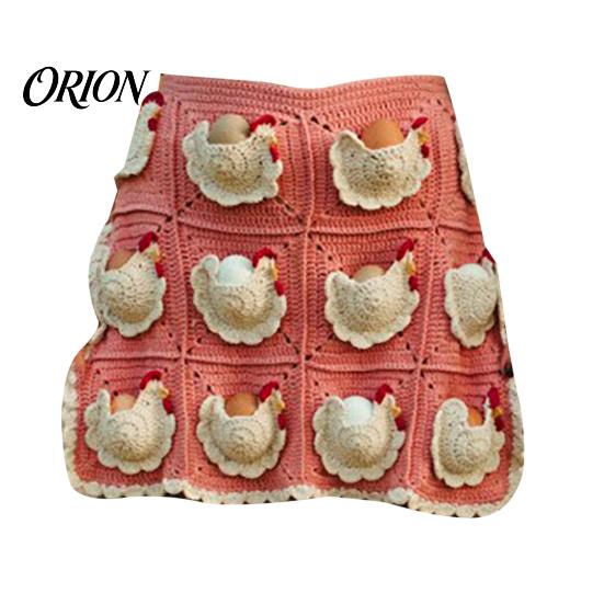 Hen-shaped Pocket Apron Crochet Egg Collecting with Hen Pockets, Handmade Harvest Pouch Practical Farm Work for Chicken Coop Eggs, Vintage Farmhouse розовый