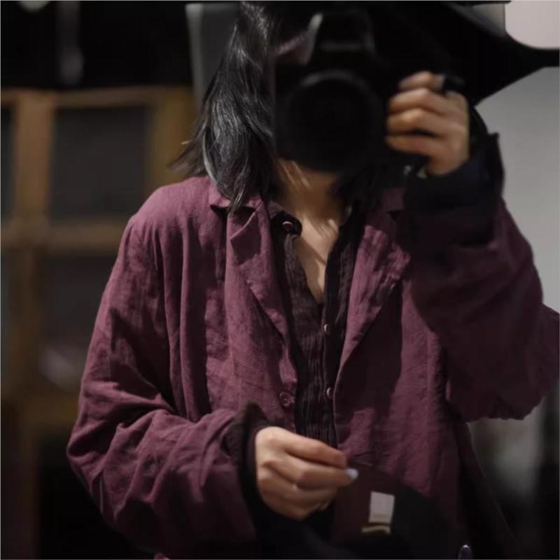 Johnature Kvinne Spring Casual Langermer Ensfarget Vintage Single Breasted Retro Personality Coats