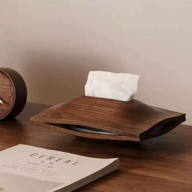 Wood Grain Tissue Box Hollow Paper Towel Holder Geometric Flat Storage Box Napkin Holder Home Decoraction Luxury