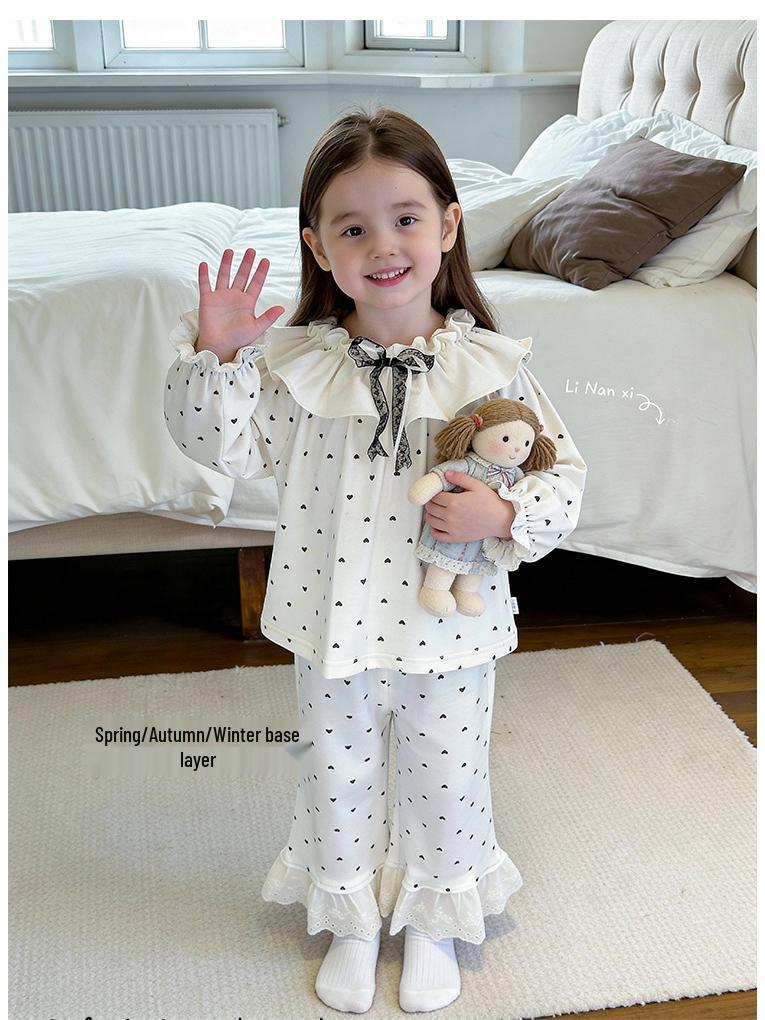 86010 Mädchen Spitzen-Pyjama-Set - Frühjahrs-Kollektion 2026 Klasse A Reiner Baumwollstoff