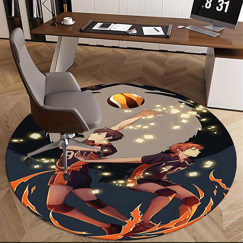 1pc Anime Basketball Player Round Carpet - Office Chair Mat, Anti-Slip Rug for Home Decor, Seasonal Gift, Suitable for Office, Living Room