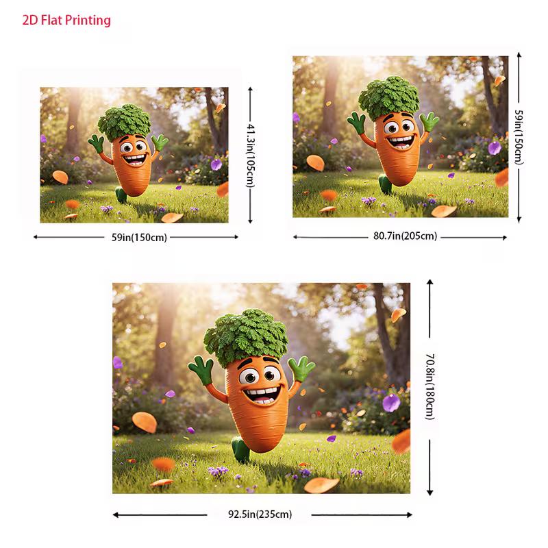 2D Flat Cute Vegetable Backdrop Cheerful Carrot In the Sunlit Garden Background Cloth