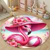 Luxury Round Flamingo Pink Area Rug, Non-Slip Floor Mat for Bedroom