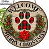 2D Flat Aluminium Christmas Welcome Sign with Paw Pattern - Navidad Figurine Ornaments - Ideal for Front Door, Wall, Porch, Fence Decor - Ideal