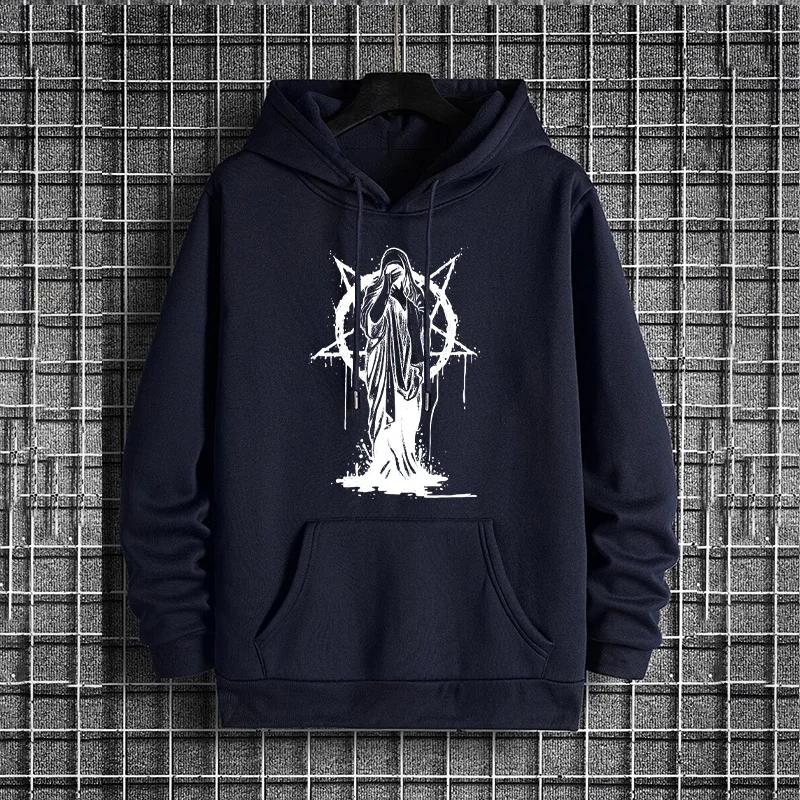 Male Satan Devil Print Pullover Men's Clothes 2025 Urban Culture Hoodies for Men Streetwear Fashion Hip Hop Hooded Sweatshirt