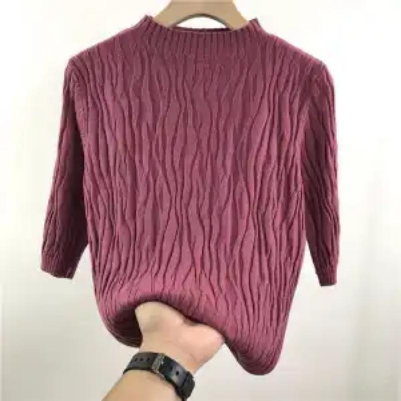 

Women s Spring Fall Textured Knit Top Half Turtleneck Three-quarter Sleeve Base Layer L розовый