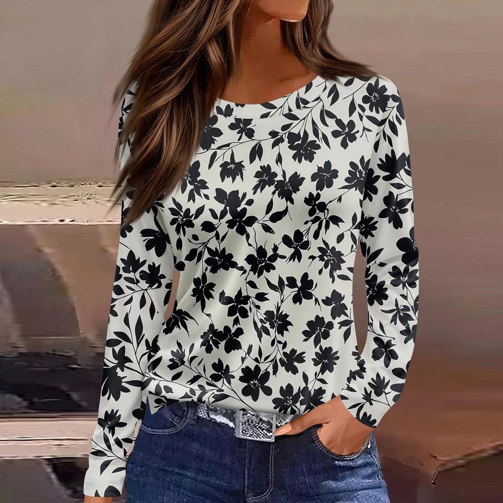 Dámská móda Ležérní Rozparek Lem s kulatým výstřihem Dlouhý rukáv Volný Tričko s potiskem Dámský Top